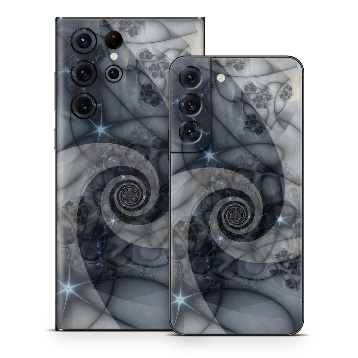Samsung Galaxy S22 Series Skin design of Eye, Drawing, Black-and-white, Design, Pattern, Art, Tattoo, Illustration, Fractal art, with black, gray colors