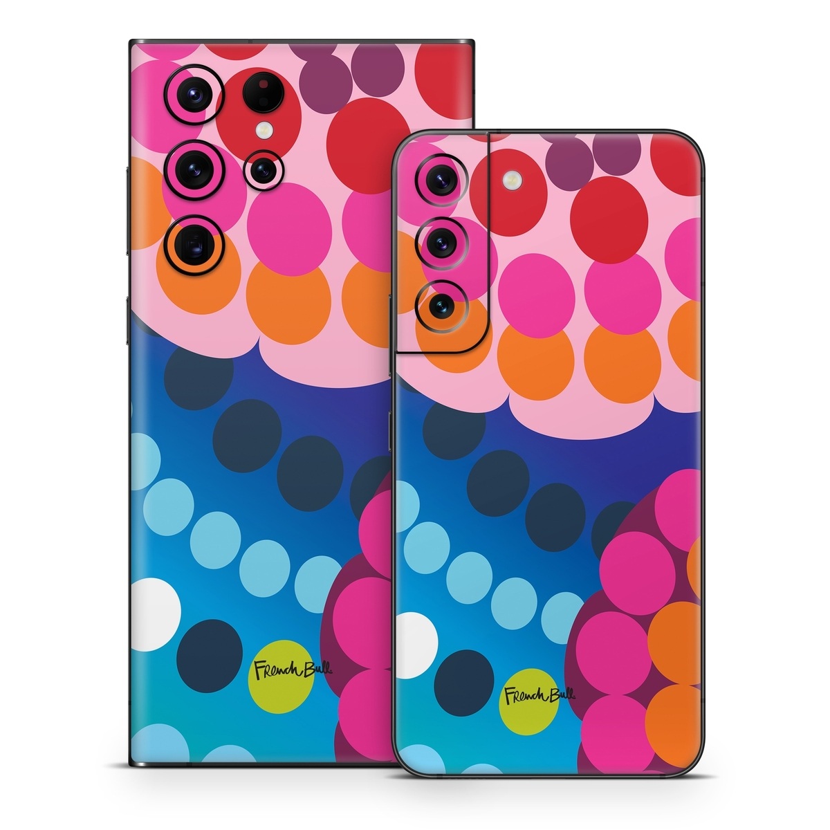 Samsung Galaxy S22 Series Skin design of Pattern, Circle, Orange, Colorfulness, Design, Line, Polka dot, Graphic design, Graphics, Heart, with blue, green, pink, orange, purple colors