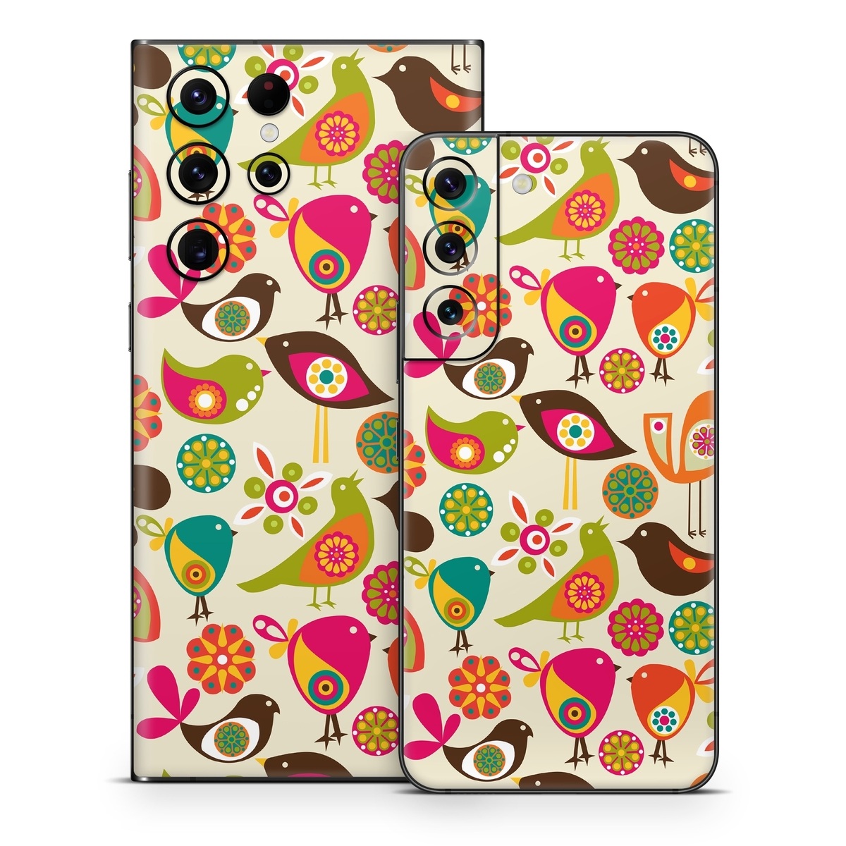 Samsung Galaxy S22 Series Skin design of Pattern, Visual arts, Wrapping paper, Design, Clip art, Textile, Motif, Sticker, Graphics, with yellow, pink, orange, green, brown, blue colors