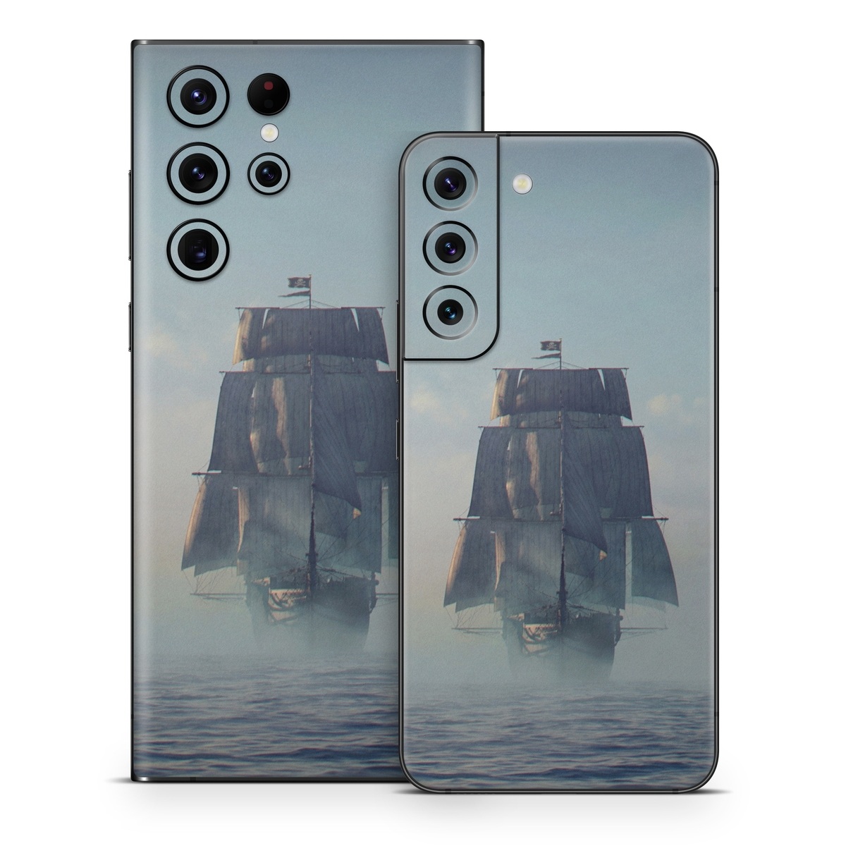 Samsung Galaxy S22 Series Skin design of Atmospheric phenomenon, Vehicle, Mode of transport, Watercraft, Ship, Sea, with white, blue, black, gray colors