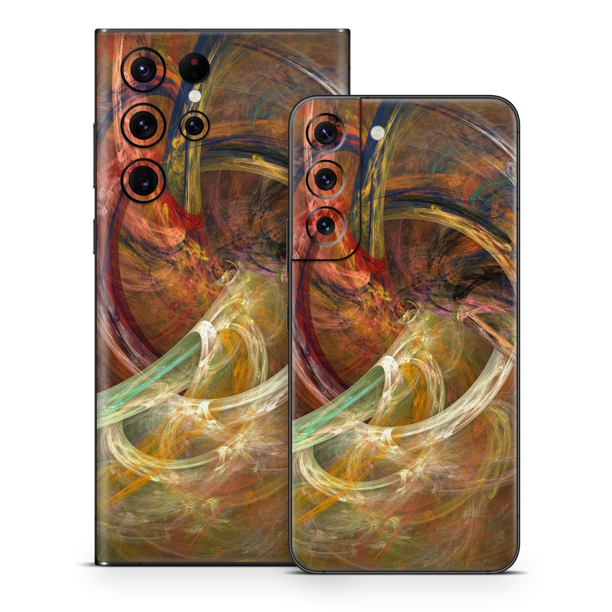 Samsung Galaxy S22 Series Skin design of Fractal art, Art, Painting, Visual arts, Modern art, Graphics, Artwork, Stock photography, Circle, Space, with brown, red, yellow, orange, green colors