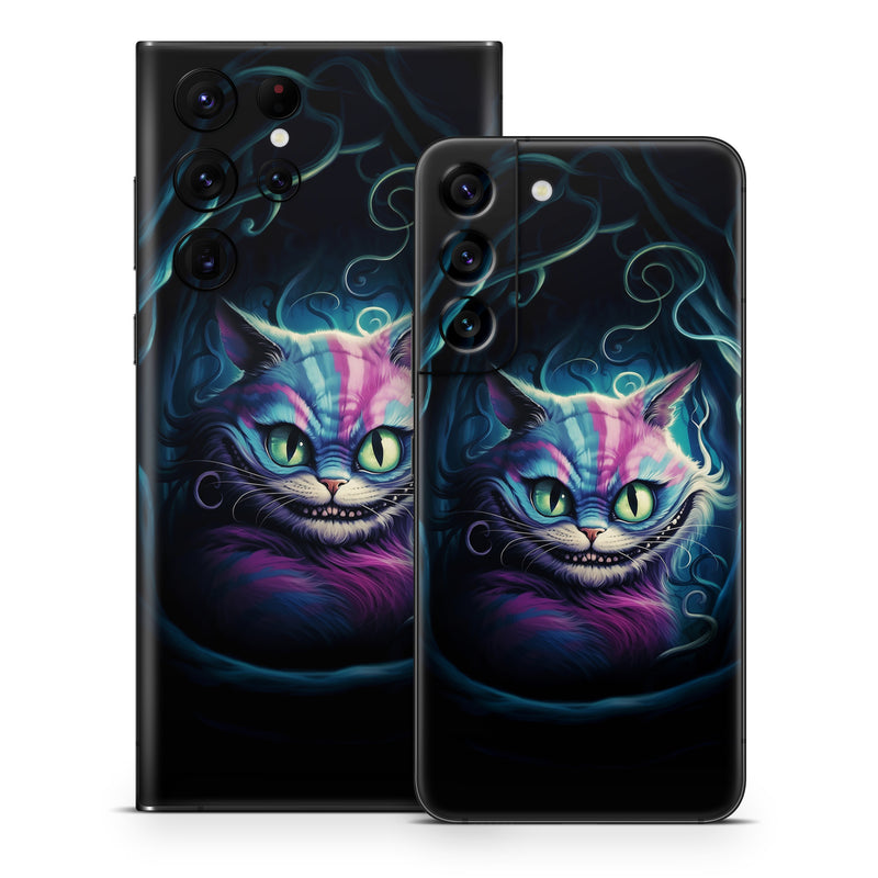 Samsung Galaxy S22 Series Skin design of Roar, Liquid, Art, Creative arts, Electric blue, Felidae, Gas, Darkness, Magenta, Whiskers, with black, blue, purple, green, gray colors