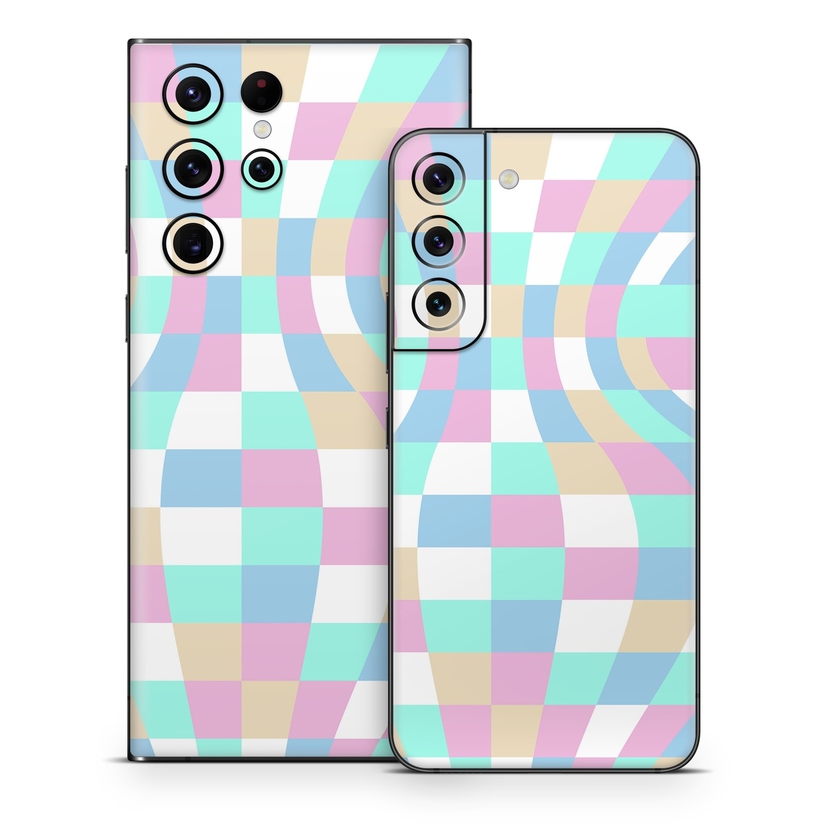 Samsung Galaxy S22 Series Skin design of Azure, Textile, Rectangle, Art, Pink, Painting, Aqua, Font, Magenta, Material property, with white, blue, pink colors