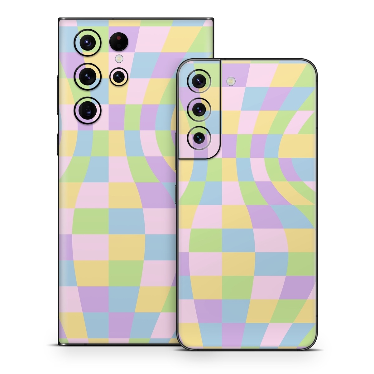 Samsung Galaxy S22 Series Skin design of Rectangle, Azure, Textile, Art, Painting, Violet, Pink, Font, Aqua, Material property, with pink, yellow, purple, blue, green colors