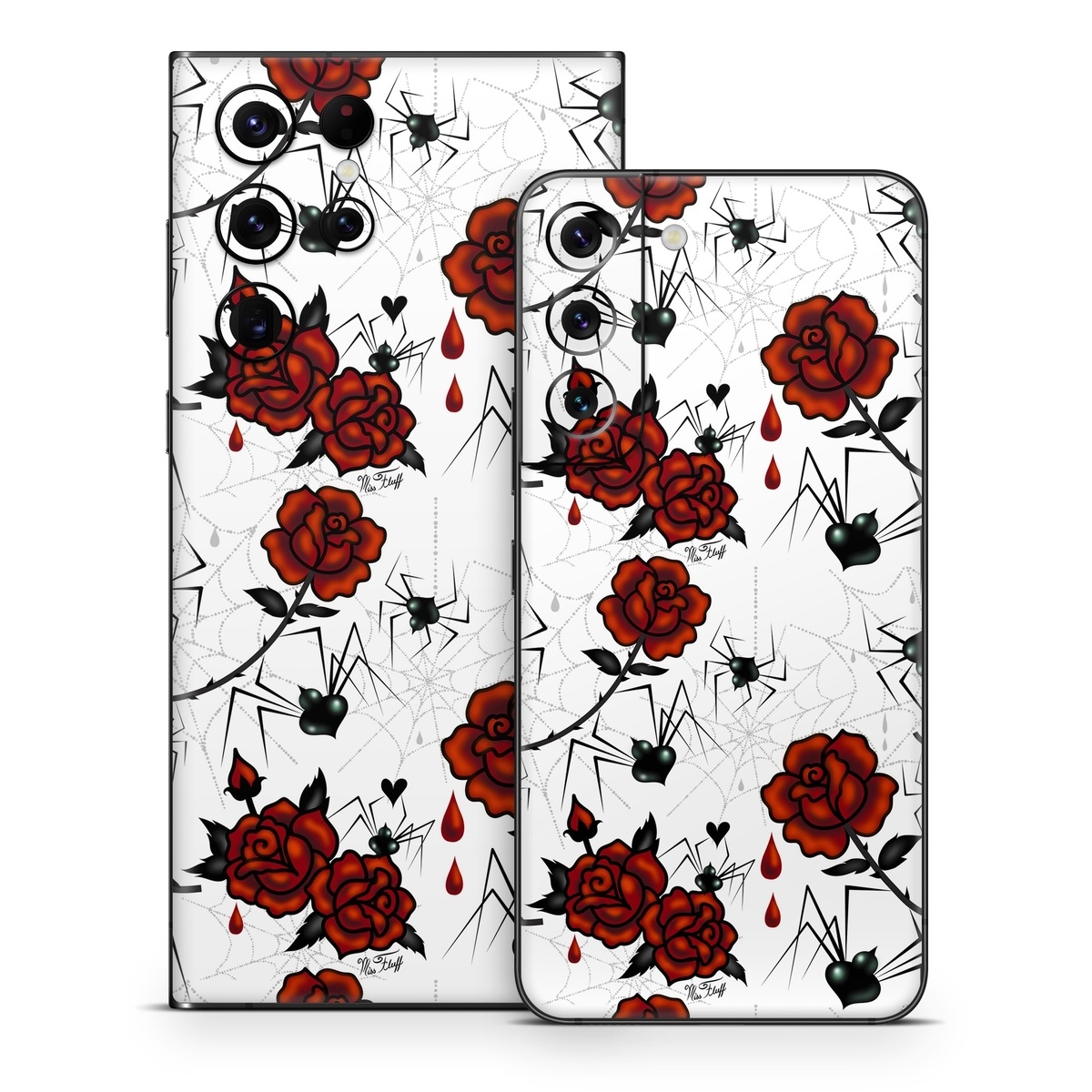 Samsung Galaxy S22 Series Skin design of Red, Pattern, Flower, Plant, Design, Floral design, Petal, Coquelicot, Wildflower, Rose, with black, white, red colors