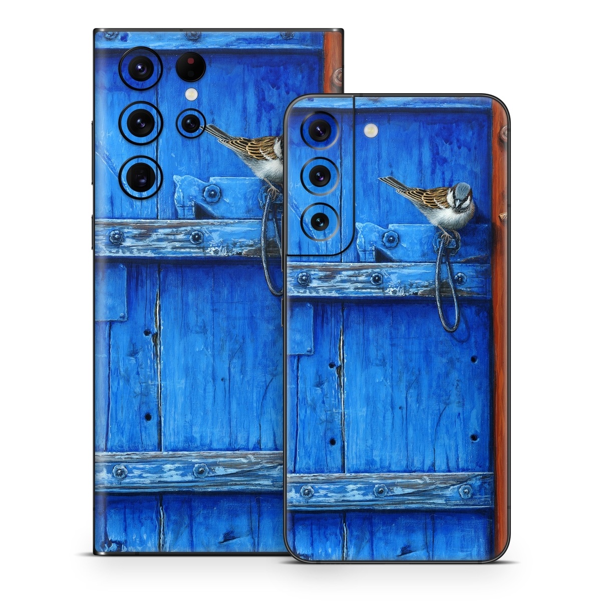 Samsung Galaxy S22 Series Skin design of Blue, Wood, Door handle, Door, Wall, Door knocker, Electric blue, Still life photography, Window, Handle, with red, blue, brown colors