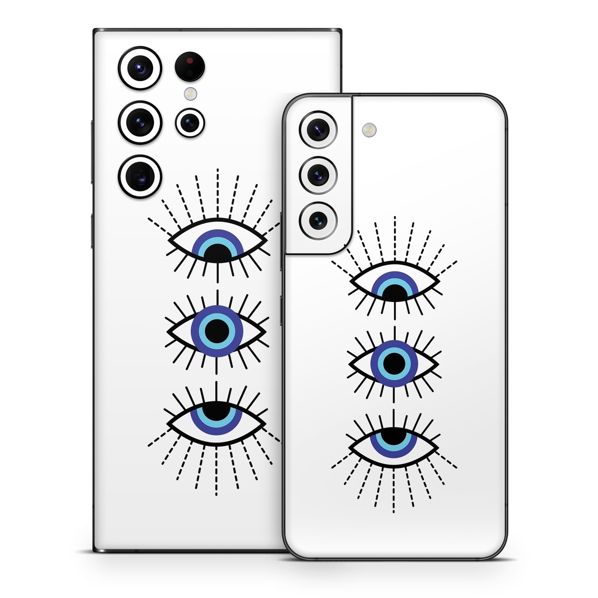 Samsung Galaxy S22 Series Skin design of Eyebrow, Eyelash, Iris, Art, Font, Circle, Electric blue, Symmetry, Illustration, Graphics, with black, white, blue, purple colors