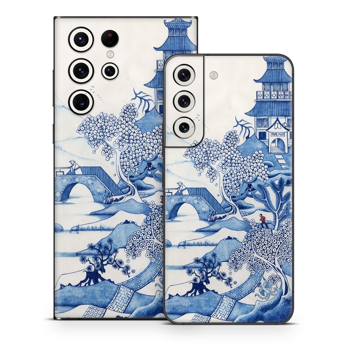 Samsung Galaxy S22 Series Skin design of Blue, Blue and white porcelain, Winter, Christmas eve, Illustration, Snow, World, Art, with blue, white colors