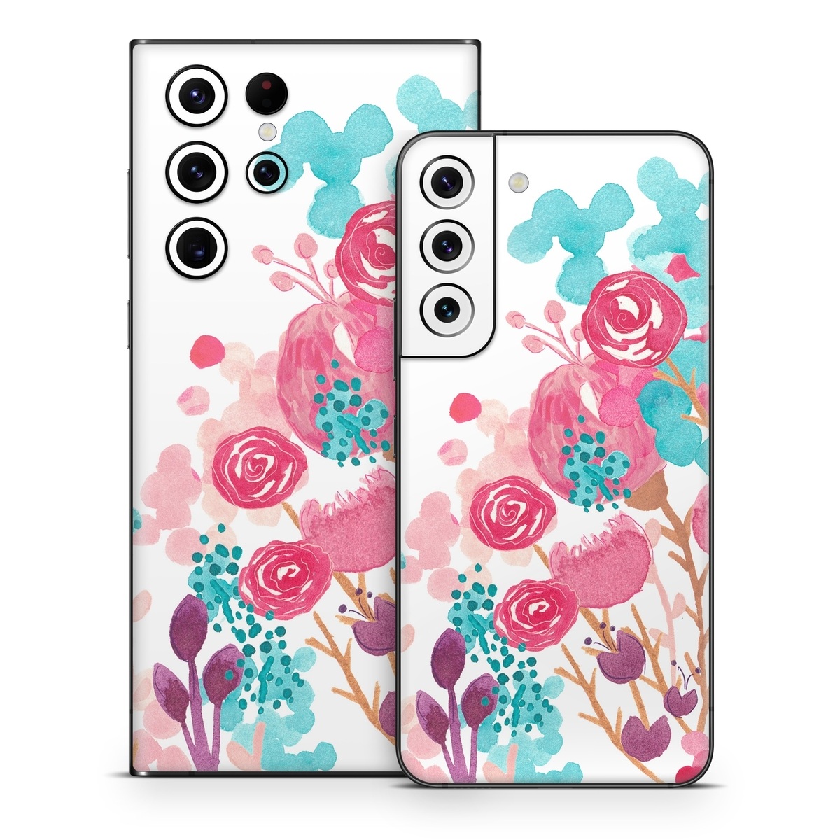 Samsung Galaxy S22 Series Skin design of Pink, Pattern, Design, Illustration, Clip art, Plant, Graphics, Art, with white, pink, purple, blue, red colors