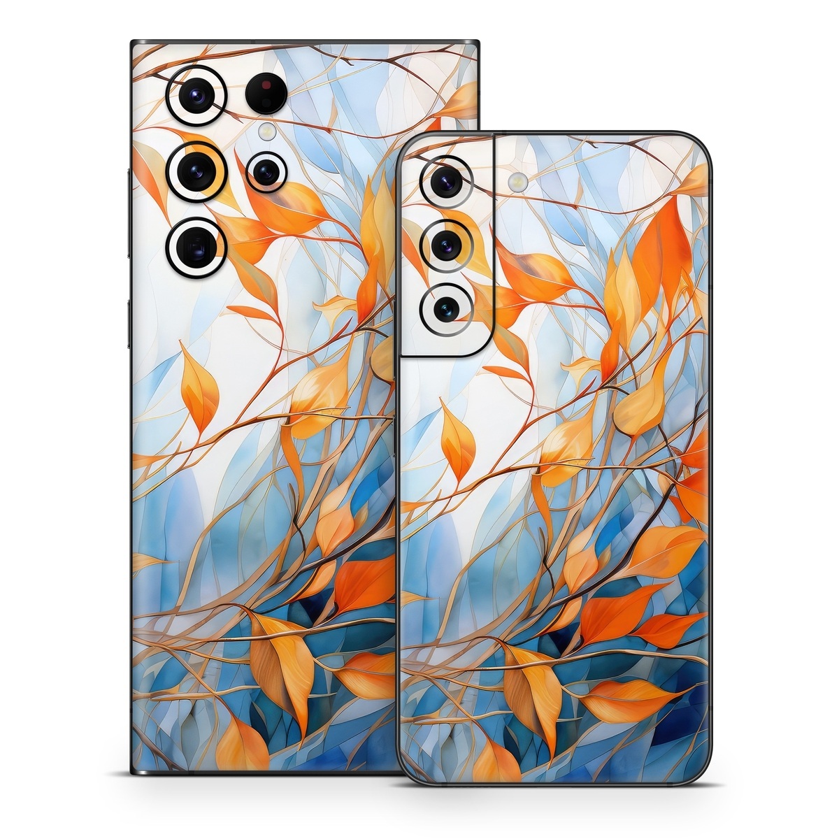 Samsung Galaxy S22 Series Skin design of Plant, Amber, Twig, Branch, Orange, Vegetation, Natural landscape, Tree, Woody plant, Deciduous, with yellow, orange, red, blue, white, purple colors