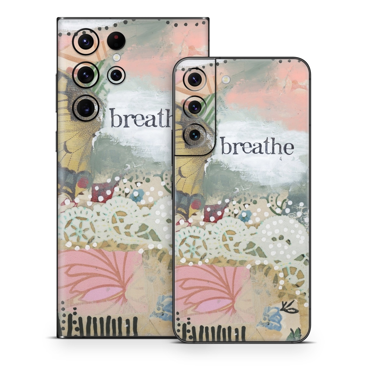Samsung Galaxy S22 Series Skin design of Butterfly, Moths and butterflies, Insect, Pollinator, Organism, Illustration, Brush-footed butterfly, Art, Fictional character, Wildflower, with pink, brown, white, black, red, blue, green colors