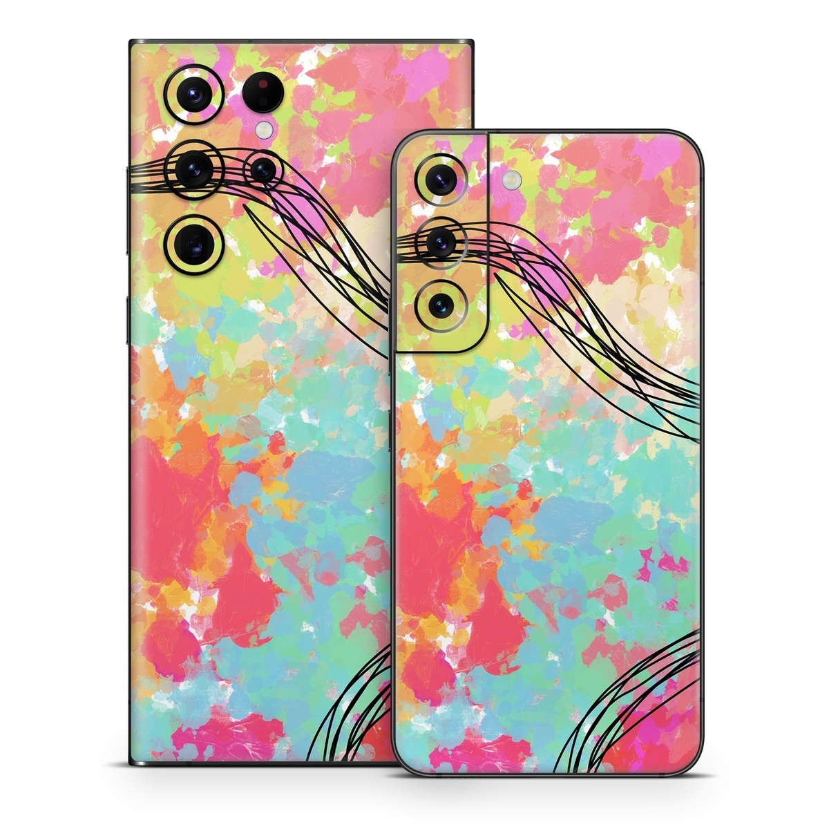 Samsung Galaxy S22 Series Skin design of Pattern, Line, Graphic Design, Design, Visual Arts, Art, Plant, Wallpaper, Illustration, Cg Artwork, with black, white, red, pink, blue, green, yellow, orange, brown colors
