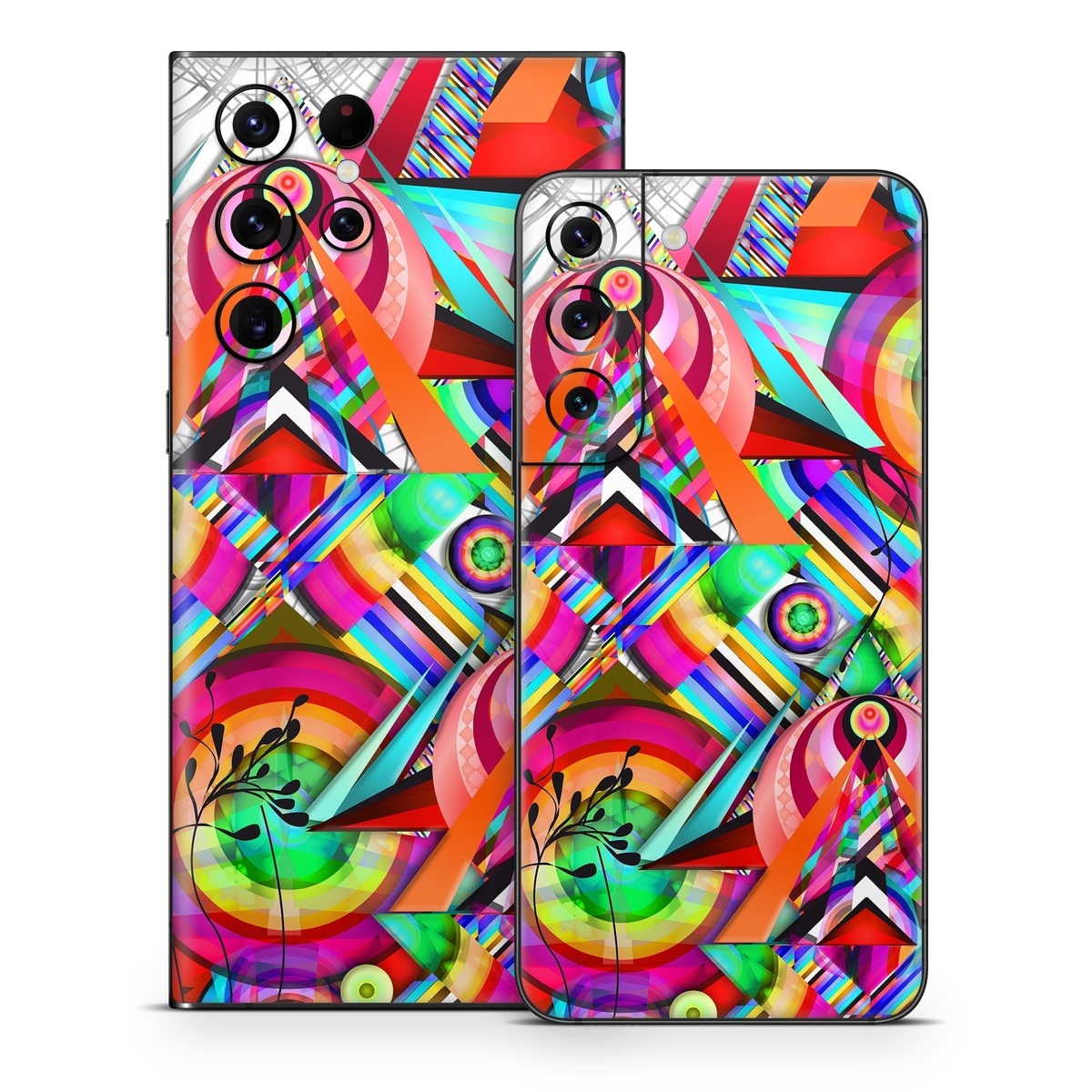 Samsung Galaxy S22 Series Skin design of Psychedelic art, Pattern, Design, Graphic design, Colorfulness, Visual arts, Circle, Art, with red, pink, green, yellow, orange colors