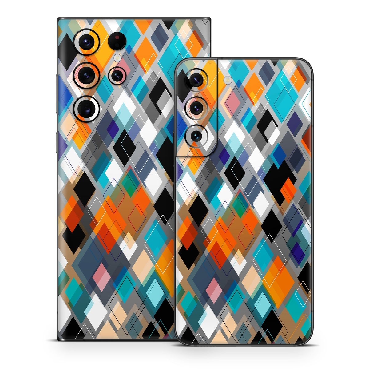 Samsung Galaxy S22 Series Skin design of Pattern, Line, Design, Colorfulness, Plaid, Tints and shades, Textile, Symmetry, Square, with black, blue, red, orange, white colors