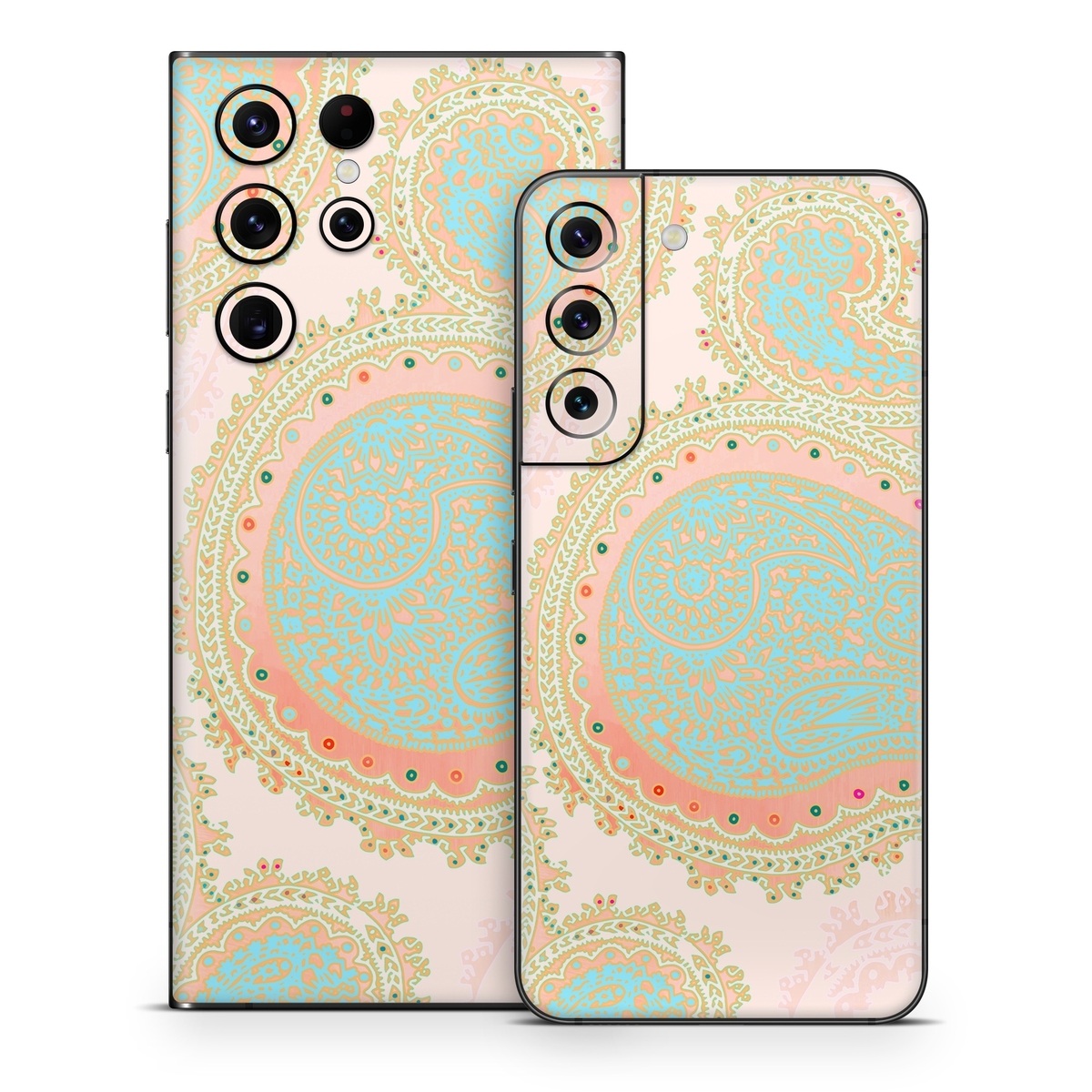 Samsung Galaxy S22 Series Skin design of Pattern, Visual arts, Paisley, Pink, Design, Motif, Line, Wallpaper, Peach, with pink, blue, red colors