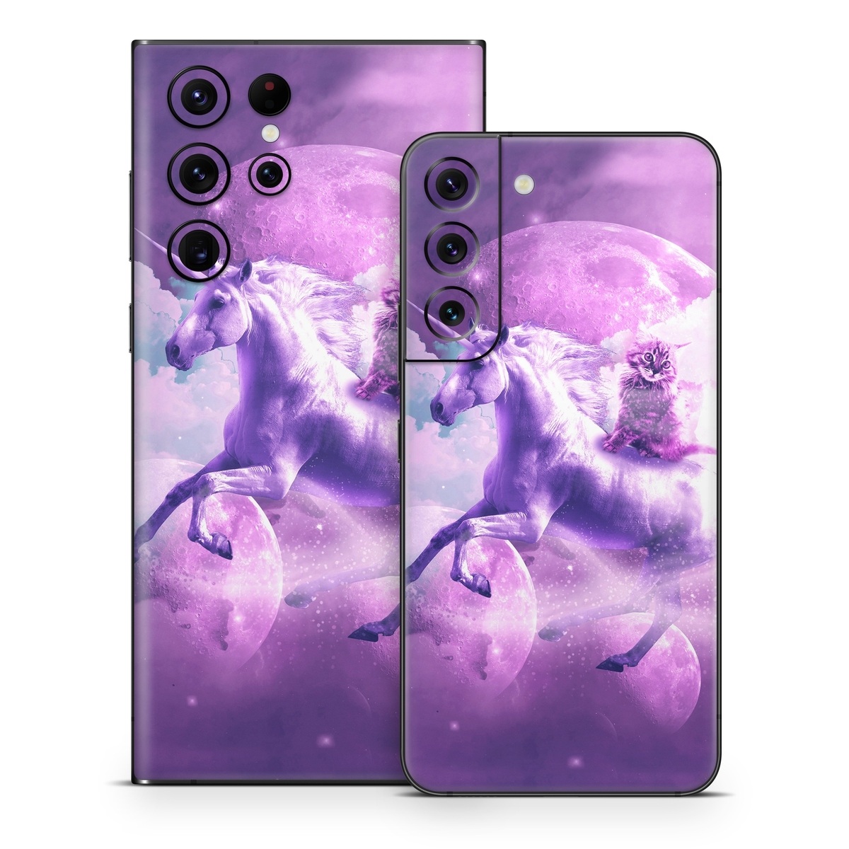 Samsung Galaxy S22 Series Skin design of Unicorn, Purple, Fictional character, Mythical creature, Violet, Cg artwork, Illustration, Mythology, with white, purple, blue, gray, black colors