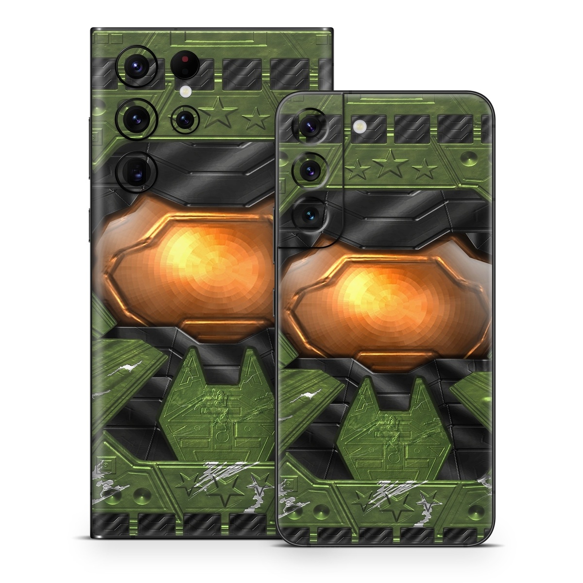 Samsung Galaxy S22 Series Skin design of Green, Fictional character, Games, Fiction, Pc game, Illustration, Strategy video game, Digital compositing, Art, Screenshot, with green, yellow, orange, black colors
