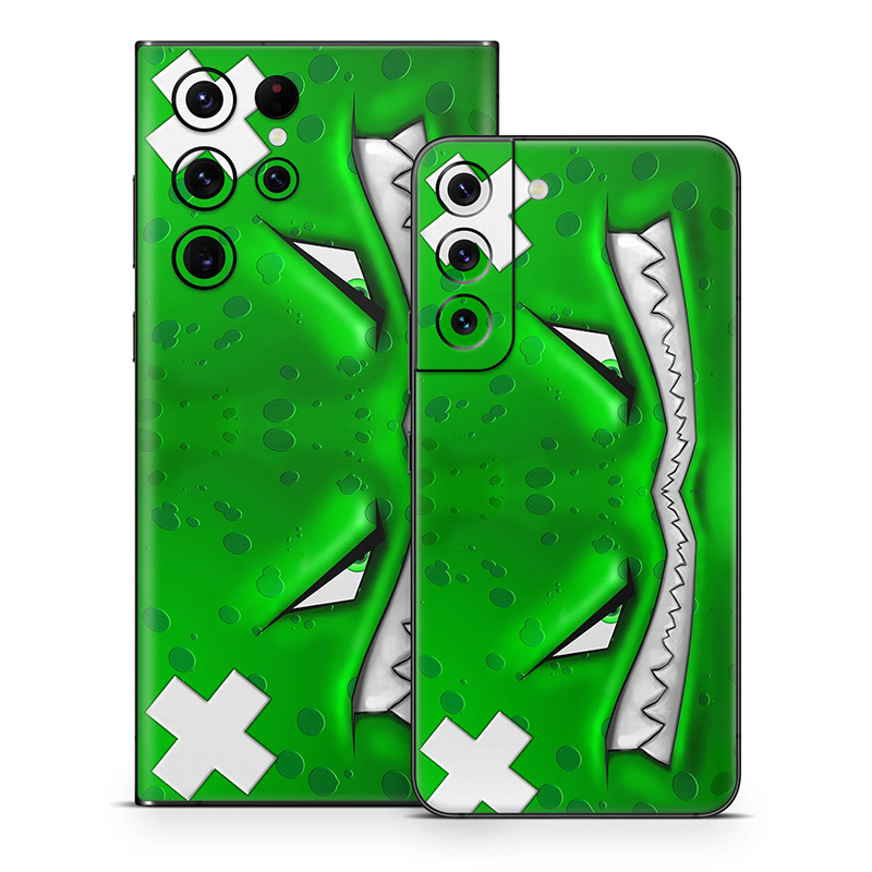 Samsung Galaxy S22 Series Skin design of Green, Font, Animation, Logo, Graphics, Games, with green, white colors
