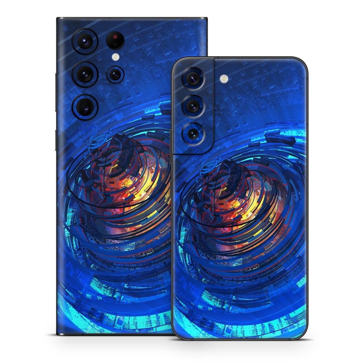 Samsung Galaxy S22 Series Skin design of Blue, Water, Circle, Vortex, Electric blue, Wave, Liquid, Graphics, Pattern, Colorfulness, with blue, orange, yellow colors