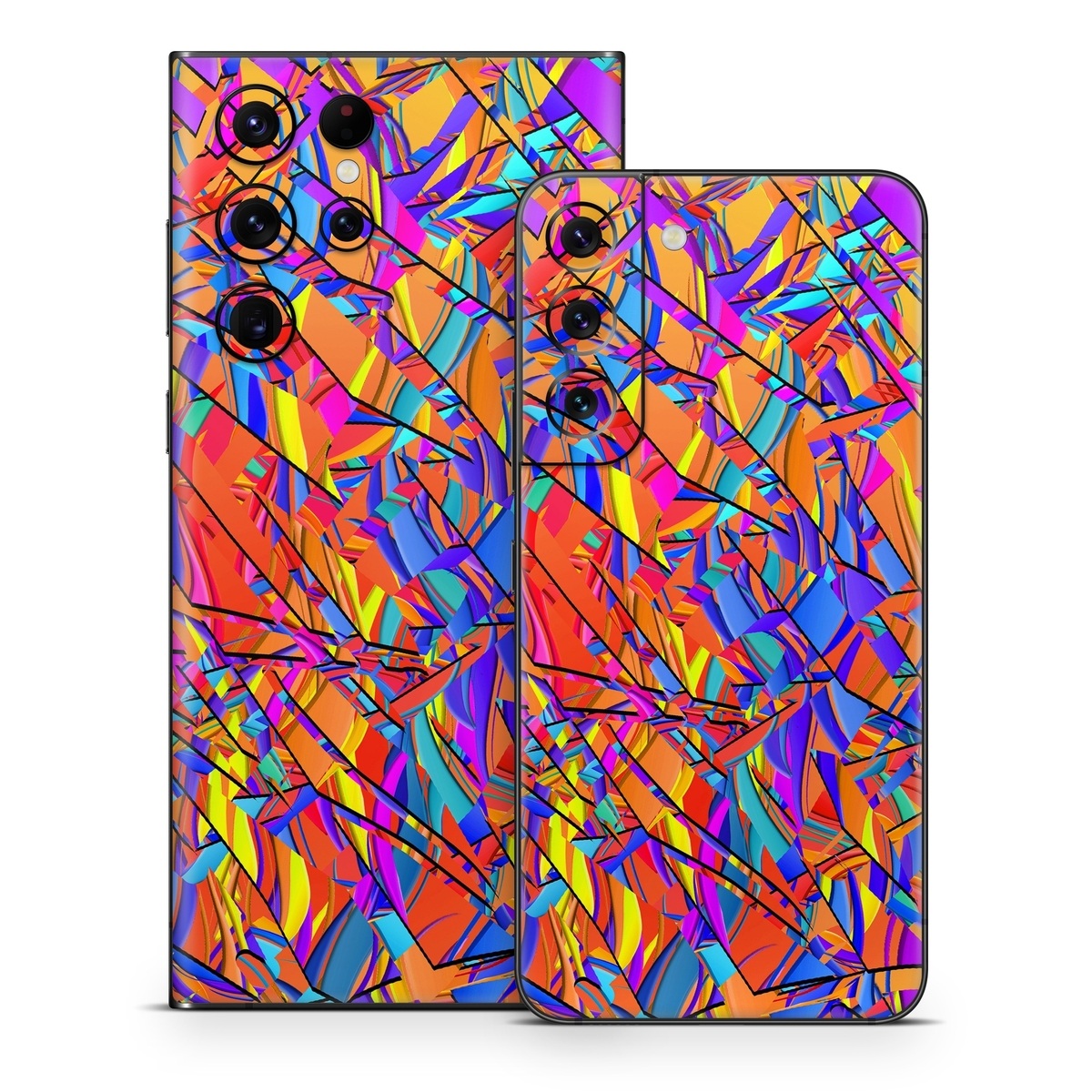 Samsung Galaxy S22 Series Skin design of Pattern, Psychedelic art, Line, Visual arts, Art, with orange, yellow, blue, purple, pink colors