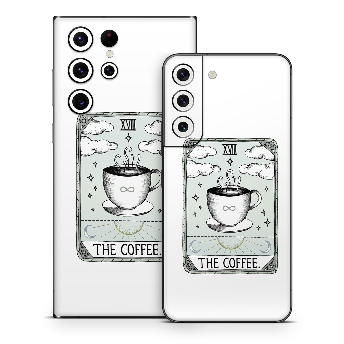 Samsung Galaxy S22 Series Skin design of Cup, Cartoon, Drinkware, Coffee cup, Tableware, Teacup, Illustration, Drink, Line art, with white, black, green, gray, yellow colors