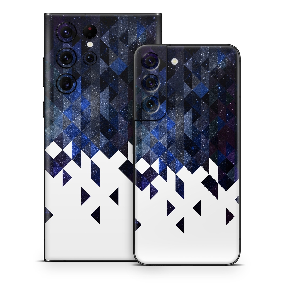Samsung Galaxy S22 Series Skin design of Text, Pattern, Graphic design, Font, Purple, Design, Line, Triangle, Logo, Graphics, with black, blue, white colors