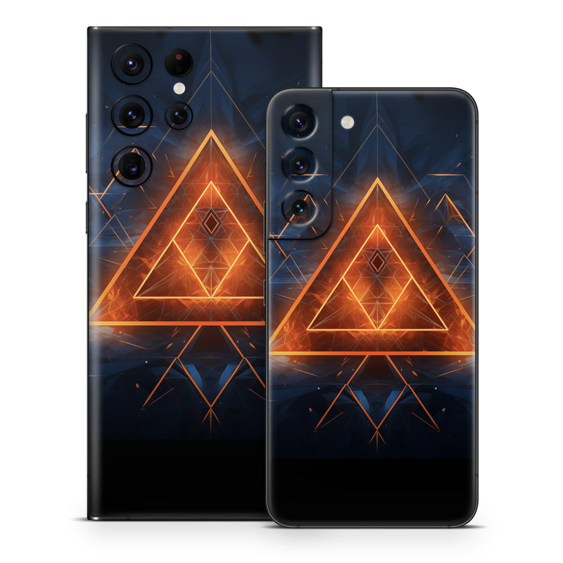 Samsung Galaxy S22 Series Skin design of Sky, Atmosphere, Water, Triangle, Cloud, Electricity, Astronomical object, Tree, Star, Font, with black, white, orange, yellow, red, blue colors