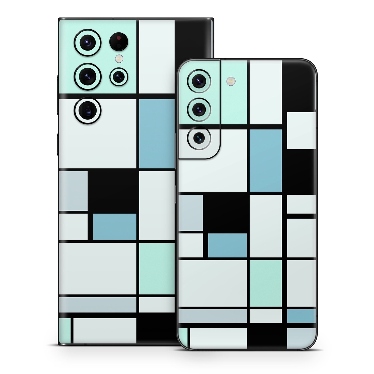 Samsung Galaxy S22 Series Skin design of Blue, Line, Turquoise, Pattern, Rectangle, Design, Parallel, Square, Symmetry, Tints and shades, with black, blue, green colors