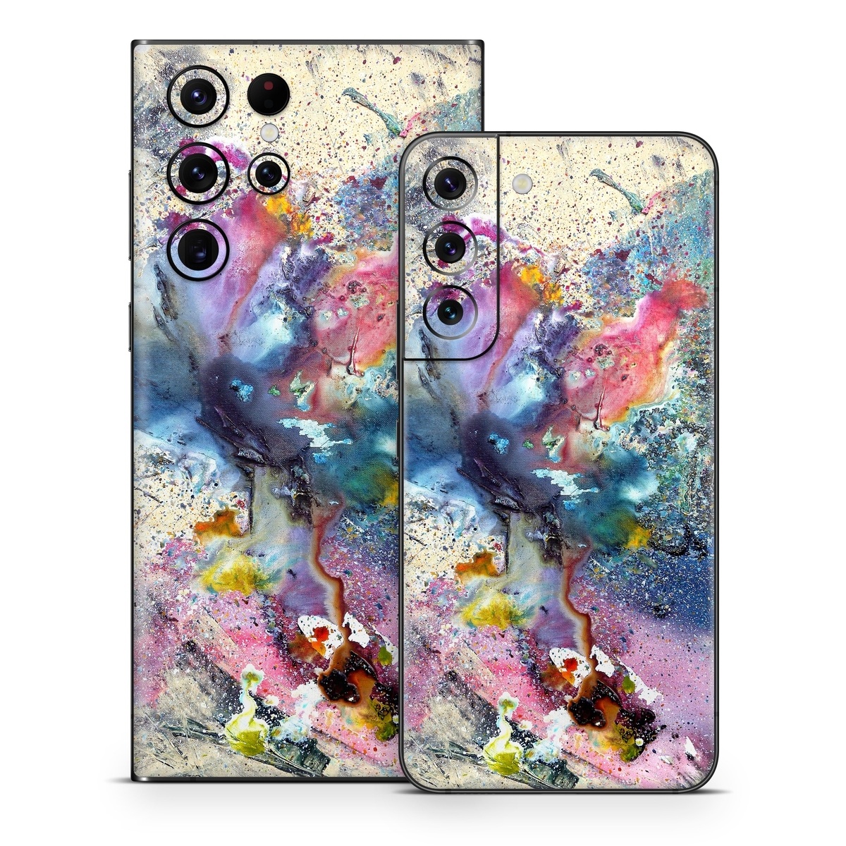 Samsung Galaxy S22 Series Skin design of Watercolor paint, Painting, Acrylic paint, Art, Modern art, Paint, Visual arts, Space, Colorfulness, Illustration, with gray, black, blue, red, pink colors