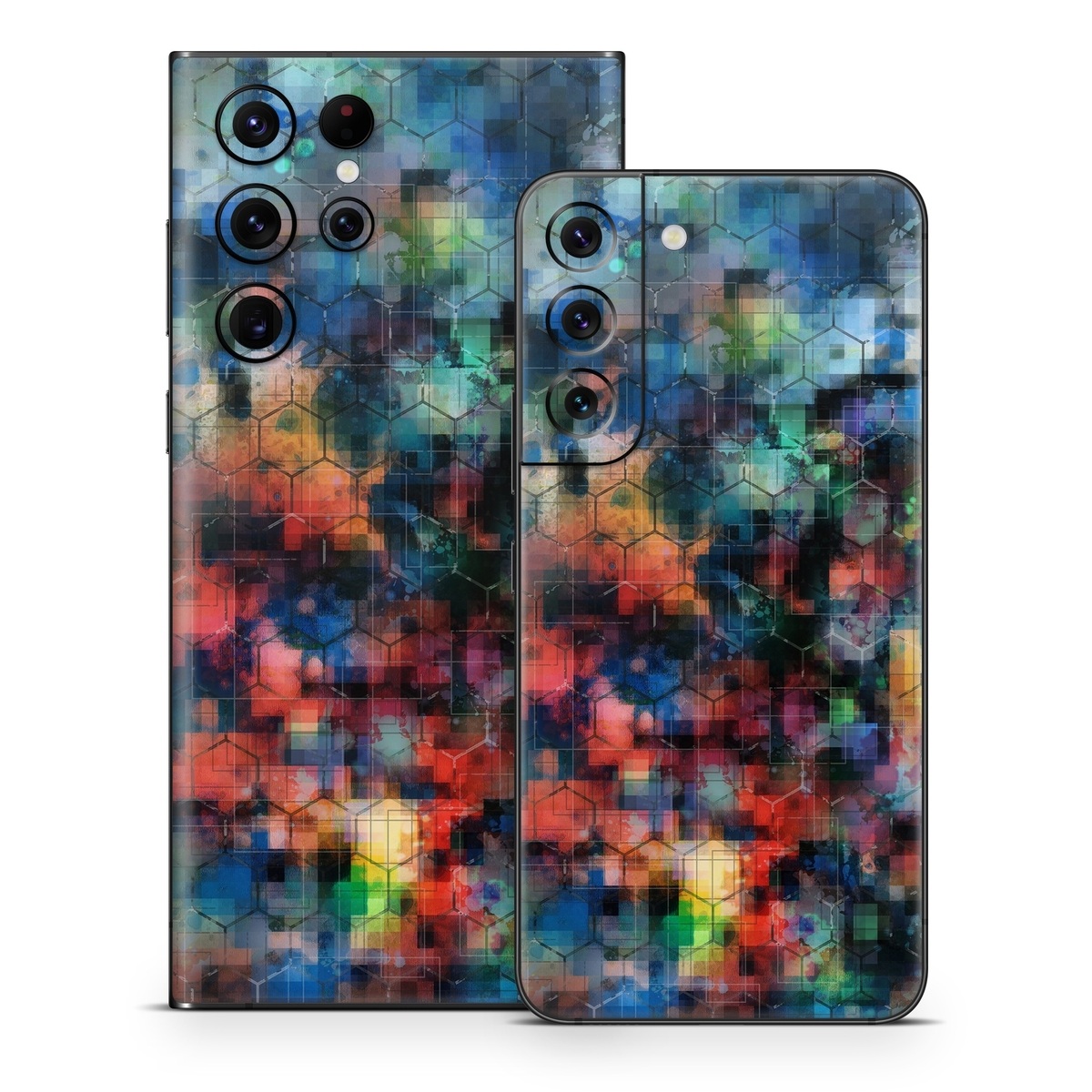 Samsung Galaxy S22 Series Skin design of Blue, Colorfulness, Pattern, Psychedelic art, Art, Sky, Design, Textile, Dye, Modern art, with black, blue, red, gray, green colors
