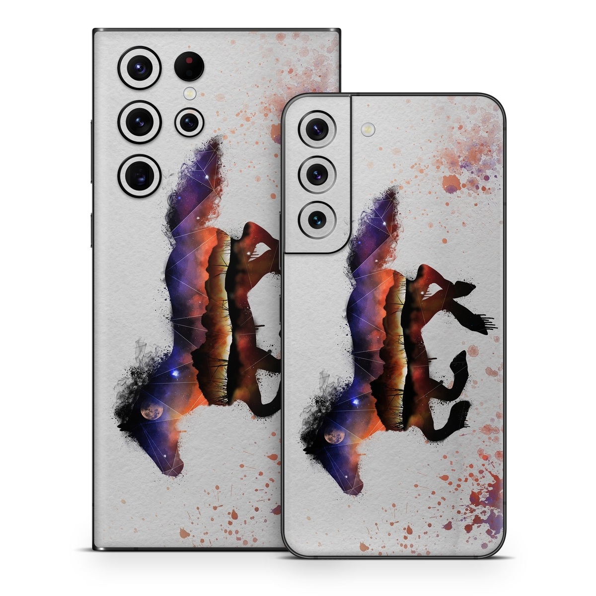Samsung Galaxy S22 Series Skin design of Watercolor paint, Illustration, Art, Horse, Paint, Drawing, Graphic design, Painting, Visual arts, Mustang horse, with gray, white, purple, red, yellow, black, orange colors