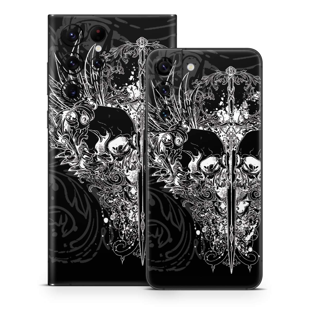 Samsung Galaxy S22 Series Skin design of Illustration, Art, Design, Monochrome, Graphic design, Pattern, Fictional character, Skull, Black-and-white, Graphics, with black, gray colors