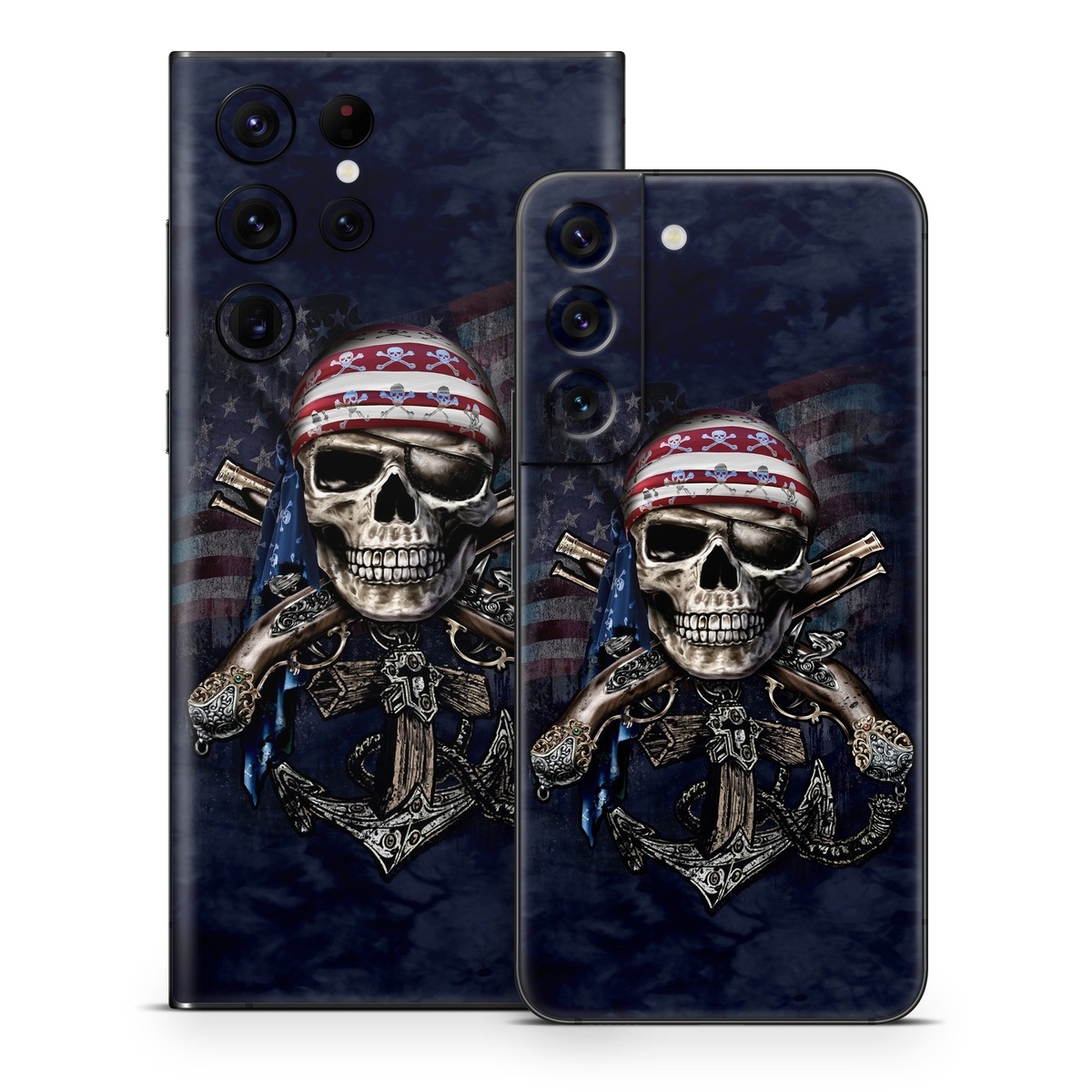Samsung Galaxy S22 Series Skin design of Skull, Bone, Skeleton, Illustration, Outerwear, T-shirt, Flag, Art, with black, gray, red colors