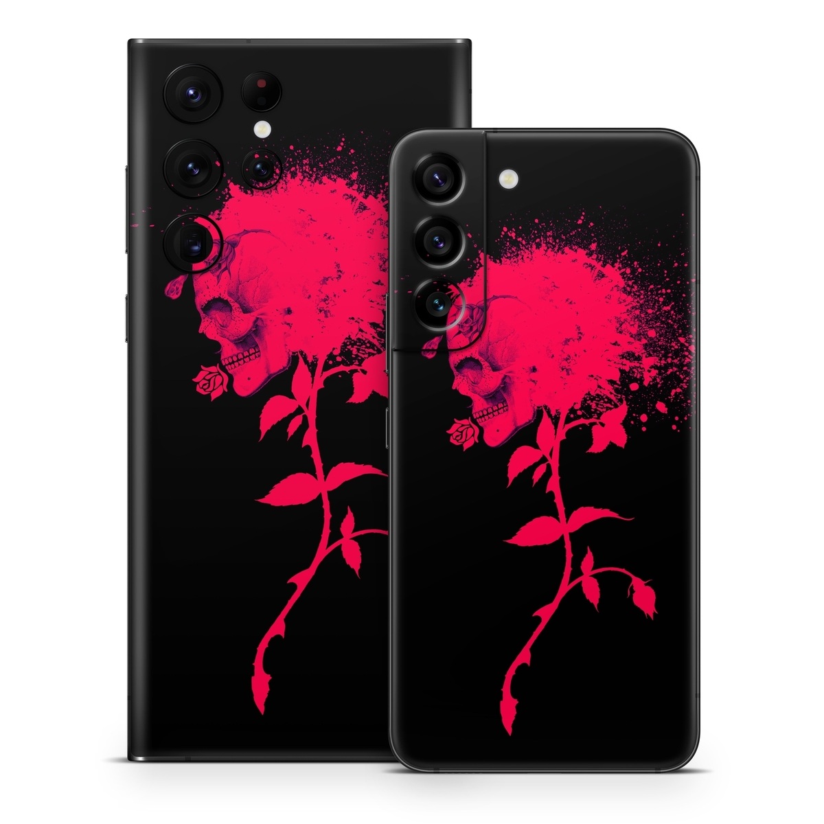 Samsung Galaxy S22 Series Skin design of Red, Black, Pink, Graphic design, Magenta, Visual arts, Graphics, Illustration, Plant, Art, with black, red colors