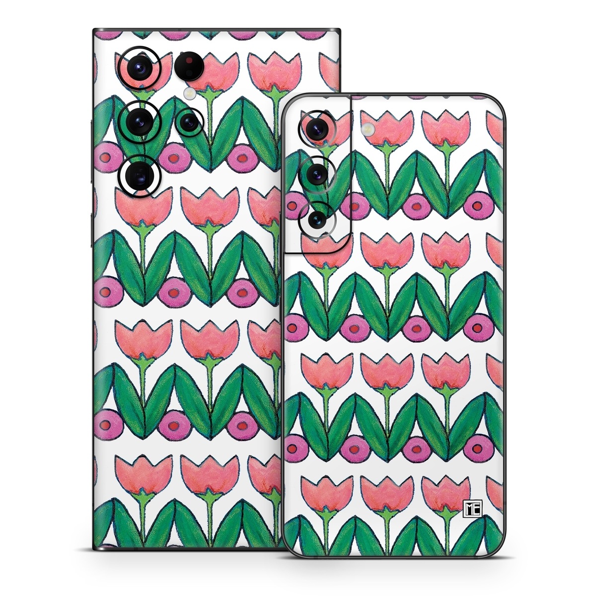 Samsung Galaxy S22 Series Skin design of Green, Rectangle, Textile, Botany, Line, Symmetry, Art, Font, Pattern, Magenta, with white, green, pink, purple colors