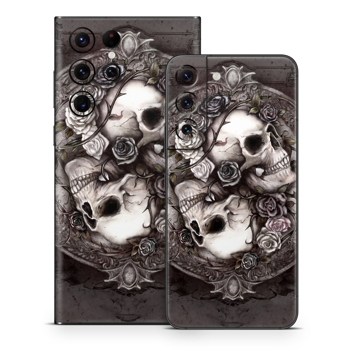 Samsung Galaxy S22 Series Skin design of Skull, Bone, Illustration, Font, Still life photography, Photography, Still life, Art, Monochrome, Circle, with black, white, brown, pink colors