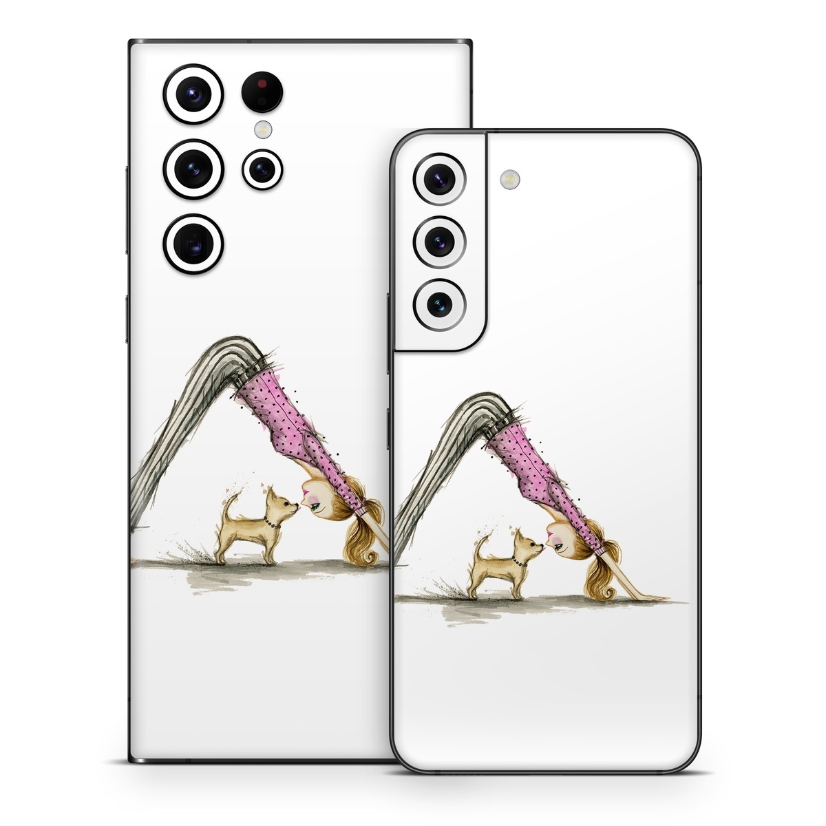 Samsung Galaxy S22 Series Skin design of Drawing, Illustration, with white, pink, black, white, brown, yellow colors