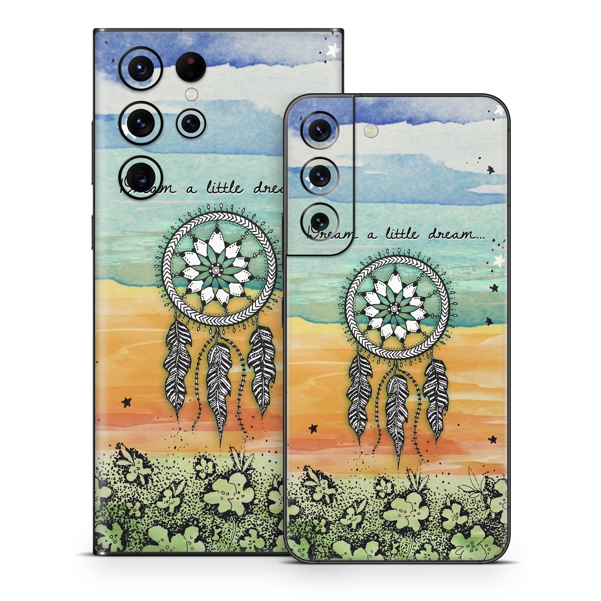 Samsung Galaxy S22 Series Skin design of Text, Sky, Font, Illustration, Plant, Art, Wildflower, sunflower, Graphics, with blue, green, yellow, orange, black colors