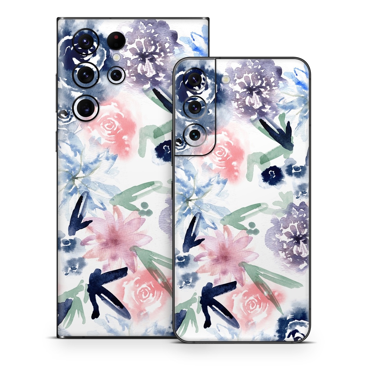 Samsung Galaxy S22 Series Skin design of Pattern, Graphic design, Design, Floral design, Plant, Flower, Illustration, with white, blue, purple, green, pink colors