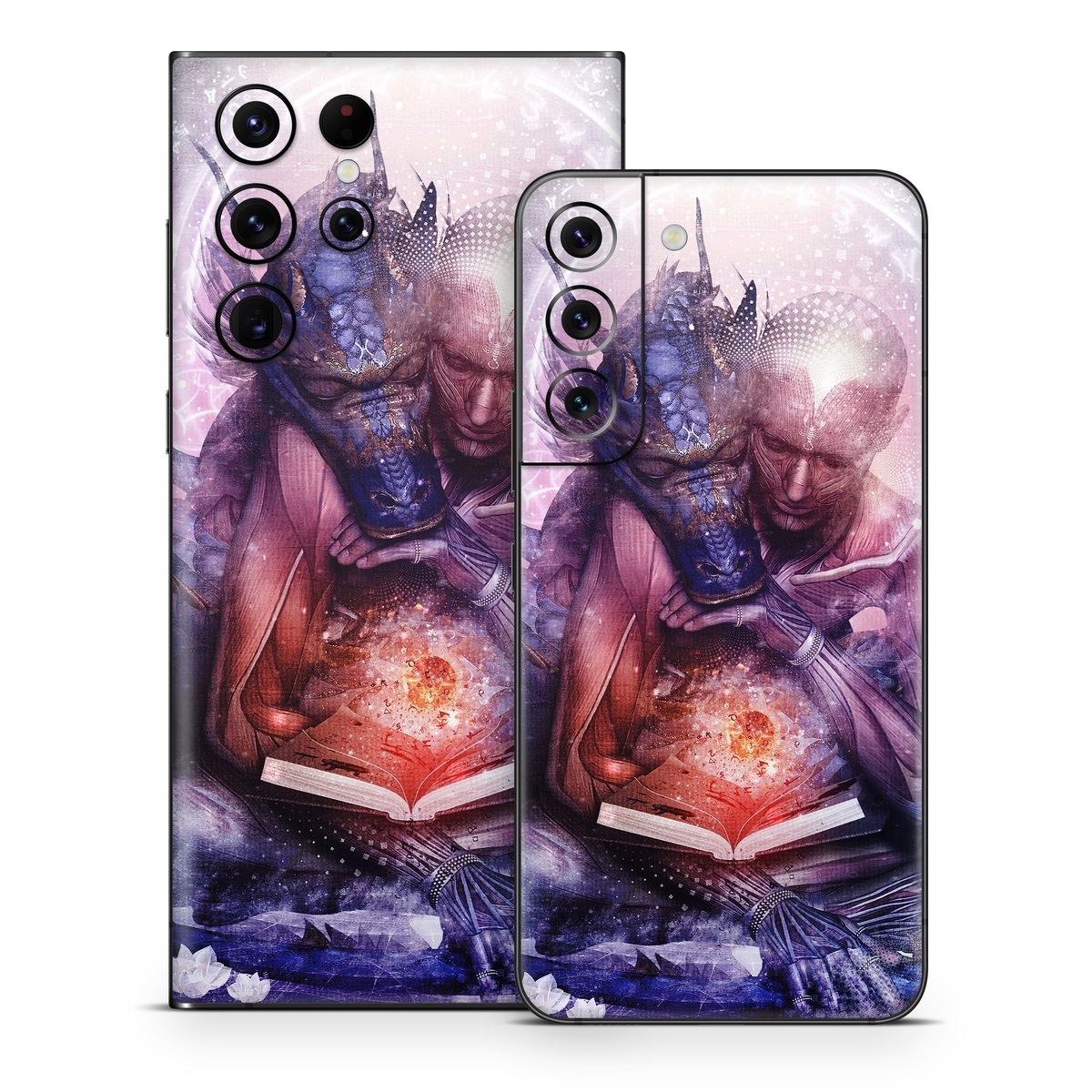 Samsung Galaxy S22 Series Skin design of Cg artwork, Illustration, Graphic design, Fictional character, Mythology, Graphics, Space, Art, Darkness, with blue, black, red, yellow, white colors