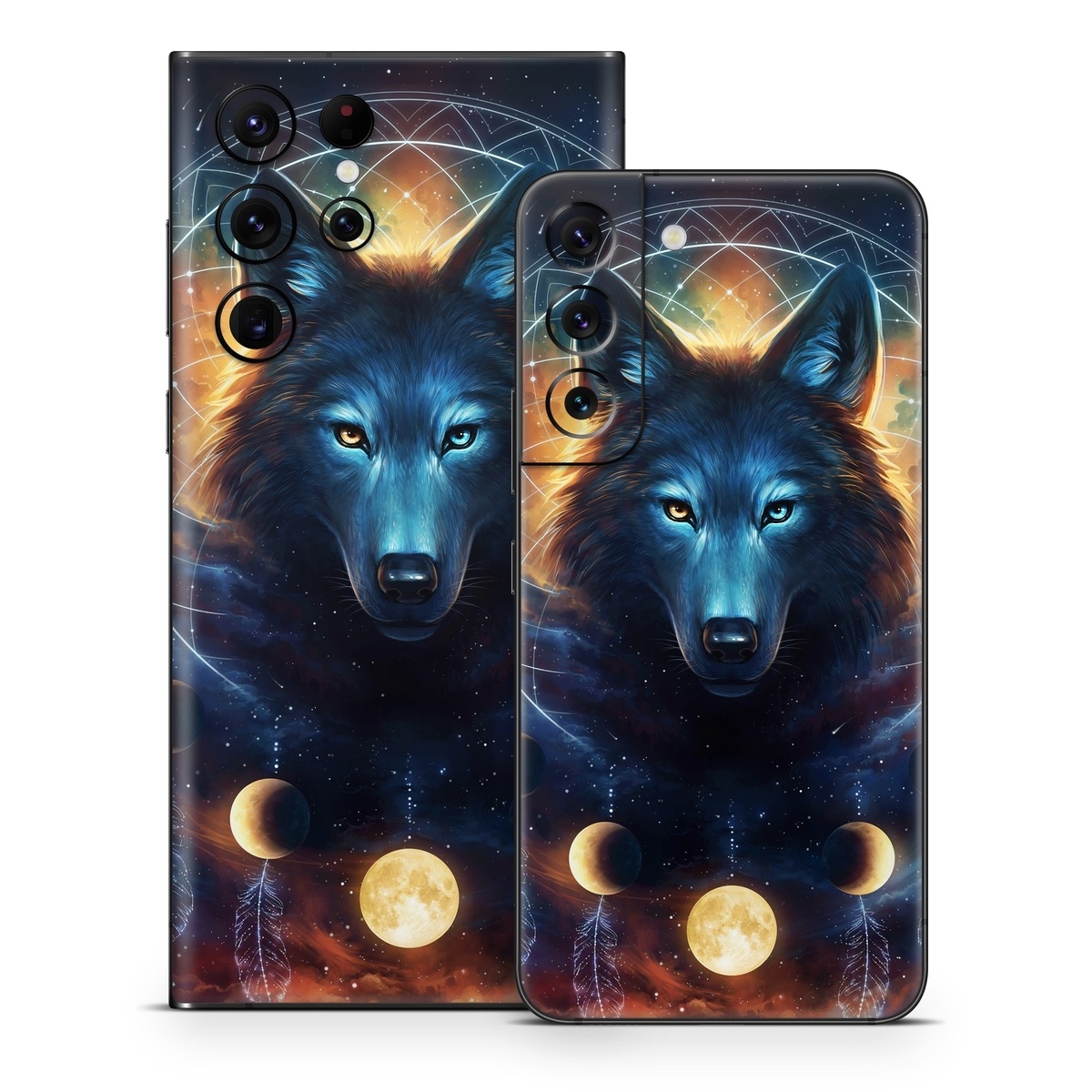 Samsung Galaxy S22 Series Skin design of Light, Nature, Carnivore, Organism, Dog breed, Art, Electric blue, Space, Midnight, Illustration, with black, blue, yellow, orange, green, red, white colors