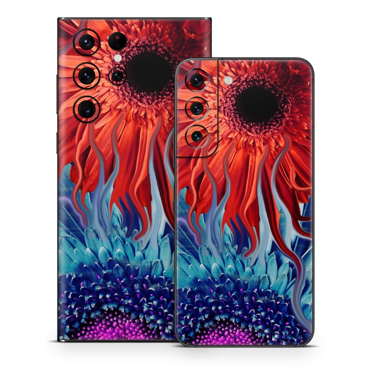 Samsung Galaxy S22 Series Skin design of Psychedelic art, Pattern, Organism, Colorfulness, Art, Flower, Petal, Design, Fractal art, Electric blue, with red, black, blue, purple, gray colors
