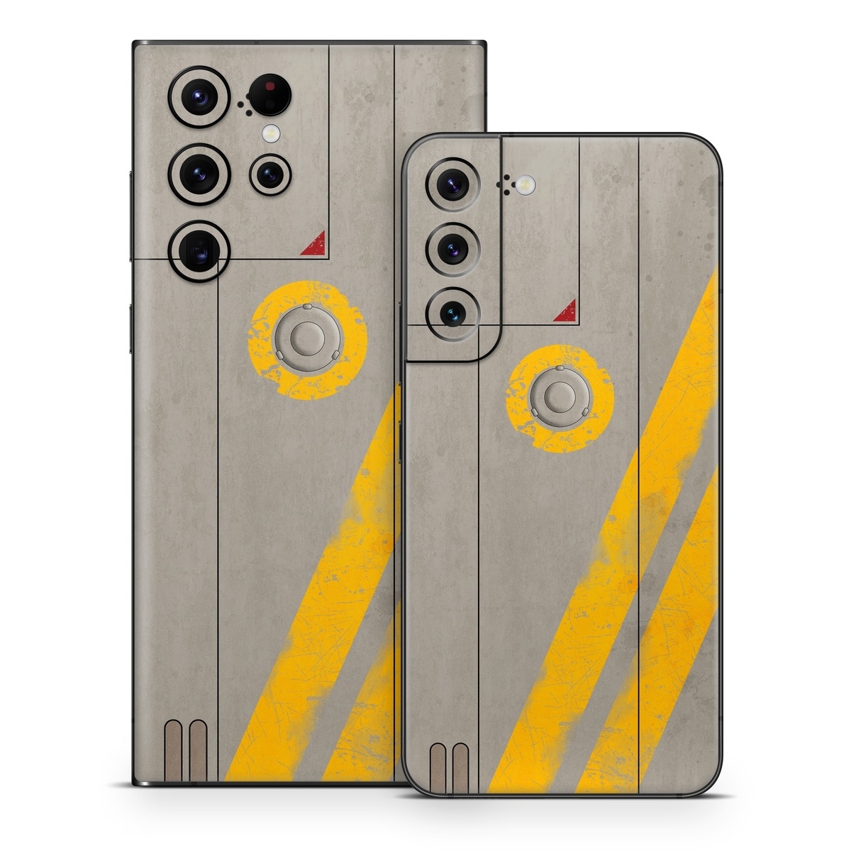 Samsung Galaxy S22 Series Skin design of Yellow, Wall, Line, Orange, Design, Concrete, Font, Architecture, Parallel, Wood, with gray, yellow, red, black colors