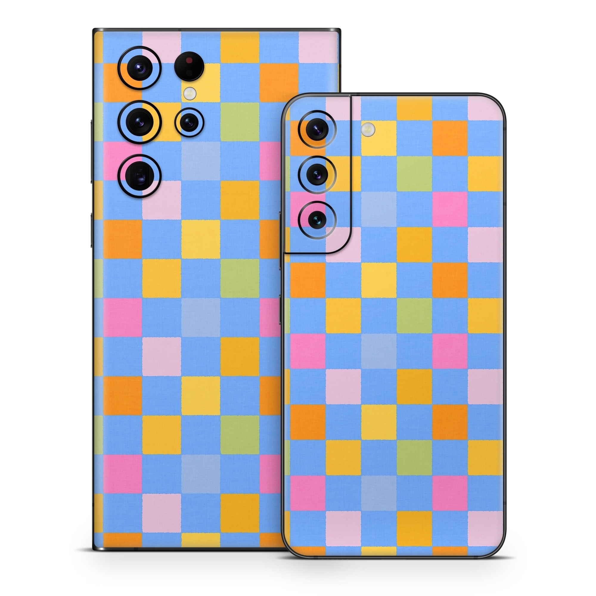 Samsung Galaxy S22 Series Skin design of Rectangle, Azure, Textile, Orange, Aqua, Font, Symmetry, Magenta, Tints and shades, Parallel, with blue, yellow, orange, green, pink colors