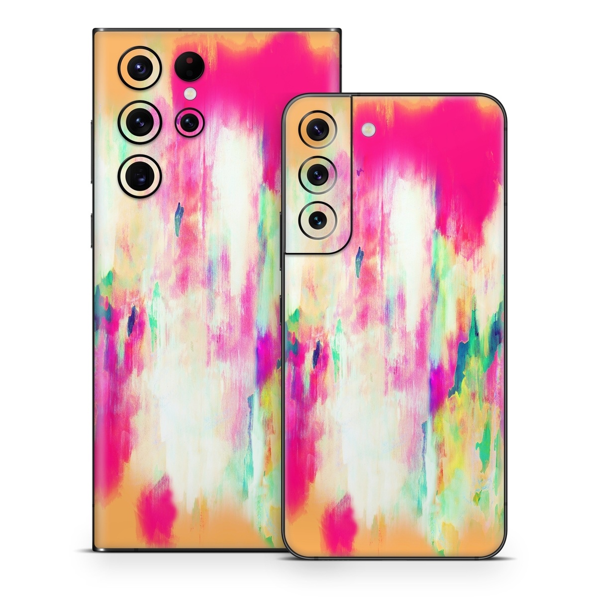 Samsung Galaxy S22 Series Skin design of Pink, Magenta, Art, Watercolor paint, Dye, Visual arts, Pattern, Modern art, Painting, Acrylic paint, with red, white, green colors