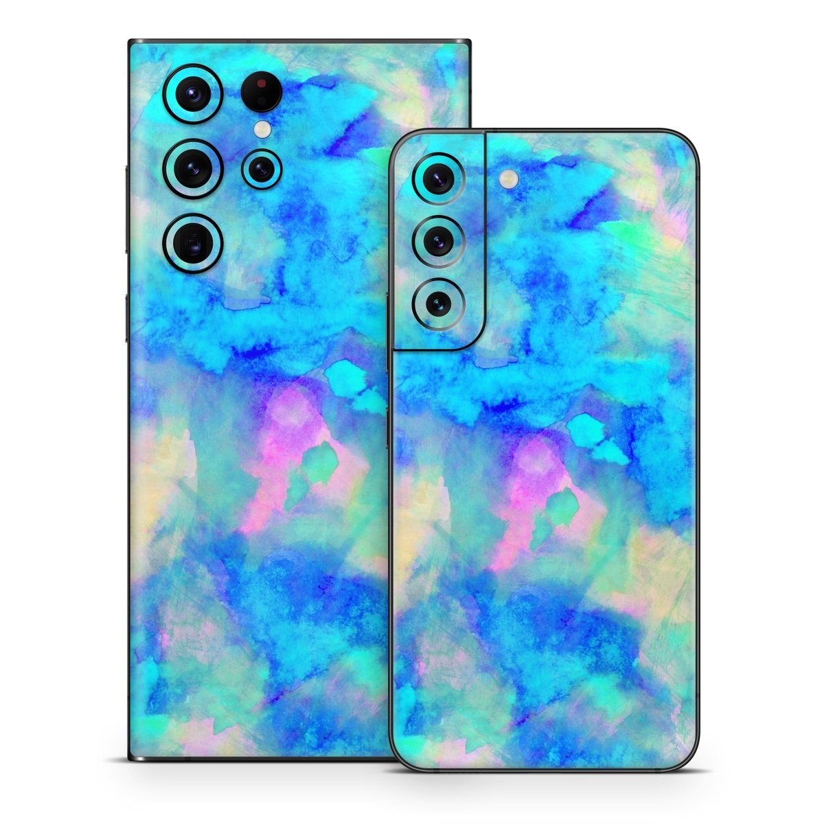 Samsung Galaxy S22 Series Skin design of Blue, Turquoise, Aqua, Pattern, Dye, Design, Sky, Electric blue, Art, Watercolor paint, with blue, purple colors