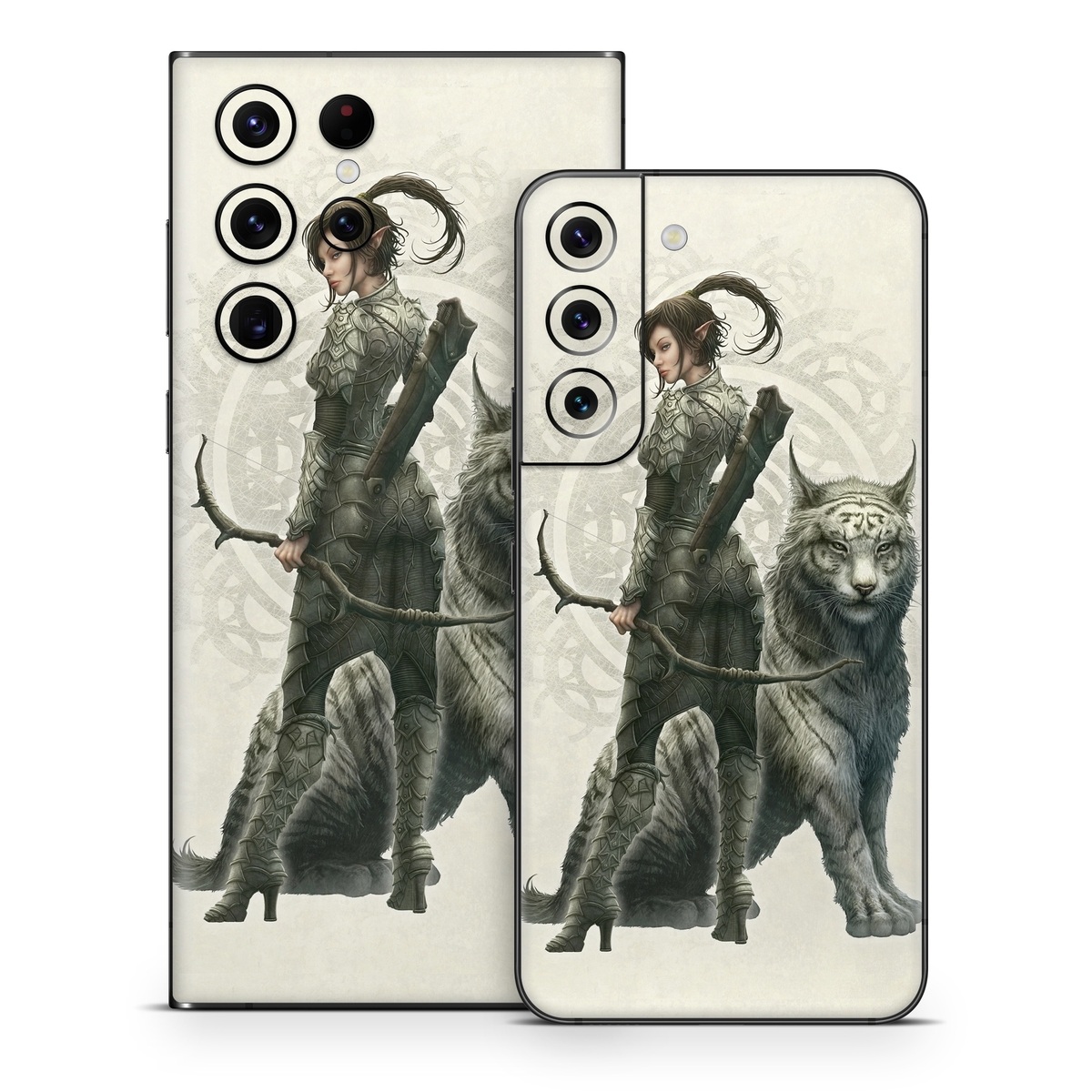 Samsung Galaxy S22 Series Skin design of Illustration, Fictional character, Drawing, Woman warrior, Art, Mythology, Sketch, with gray, black, pink, yellow, green colors