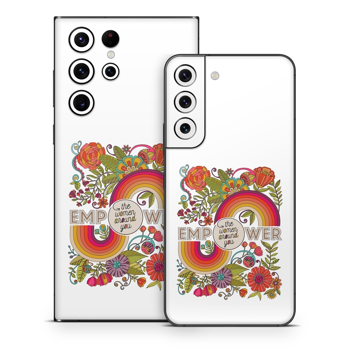 Samsung Galaxy S22 Series Skin design of Botany, Flower, Font, Creative arts, Petal, Circle, Pattern, Art, Visual arts, Floral design, with white, red, yellow, orange, green, blue colors