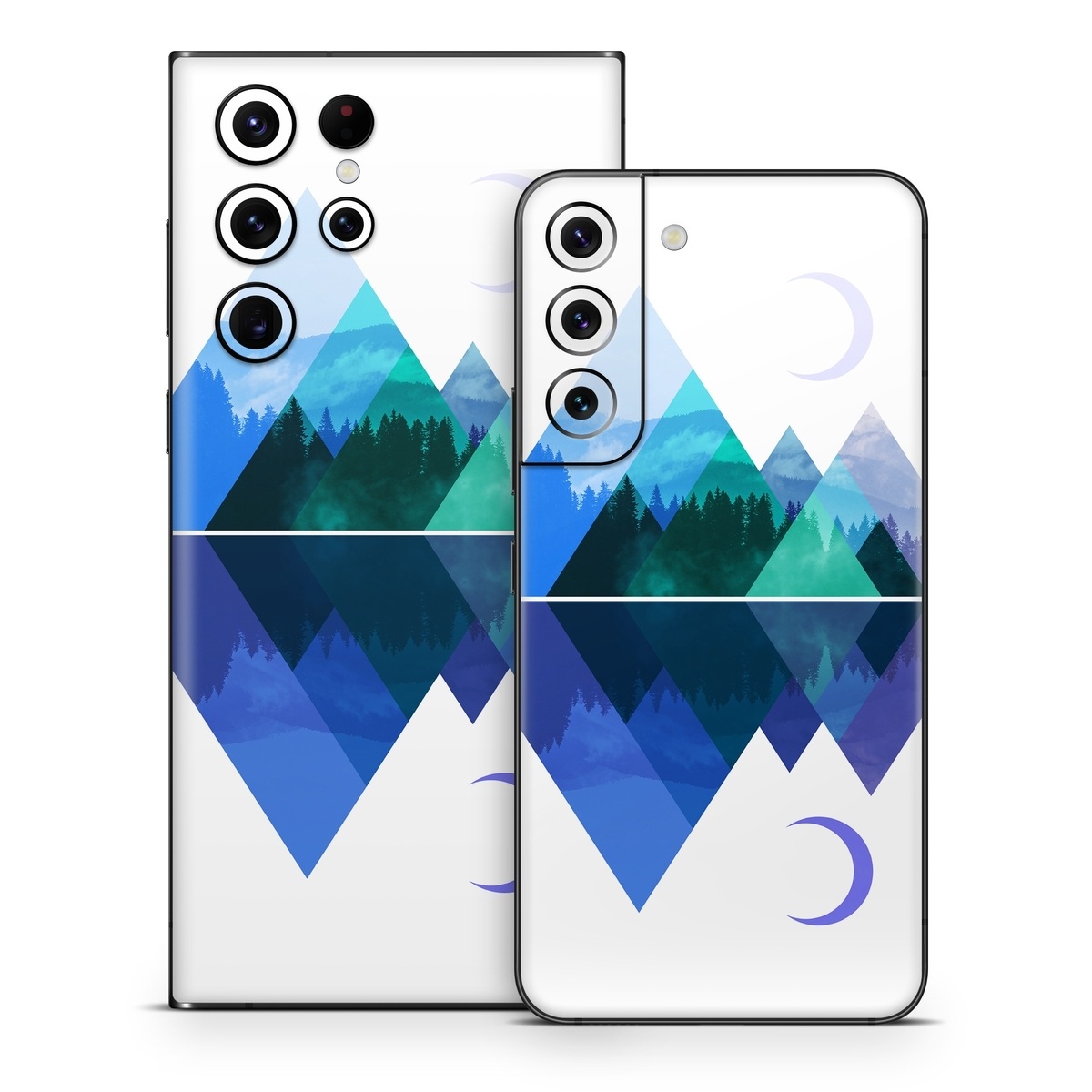 Samsung Galaxy S22 Series Skin design of Blue, Cobalt blue, Azure, Pattern, Logo, Design, Electric blue, Graphics, Illustration, Triangle, with white, blue, purple, green colors