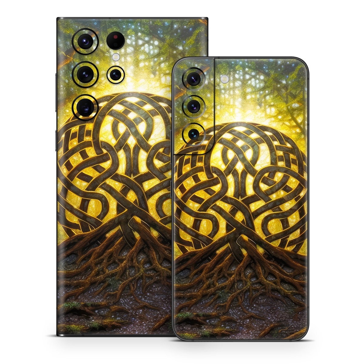 Samsung Galaxy S22 Series Skin design of Art, Pattern, Circle, Symmetry, Tints and shades, Visual arts, Design, Electric blue, Graphics, Font, with green, brown, black, gray, yellow, orange, white colors